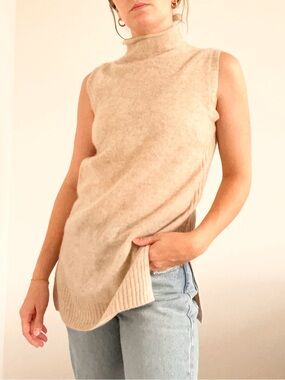 Saks Fifth Avenue Cashmere Sleeveless Turtleneck Tunic - Beige